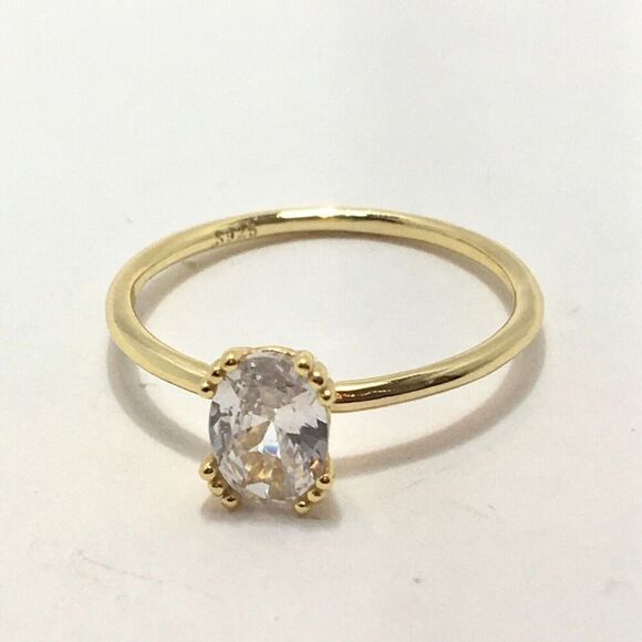 Yellow Gold Plated Sterling Silver Ring Size 6.75 Claw Prong Cubic Zirconia - Picture 11 of 16